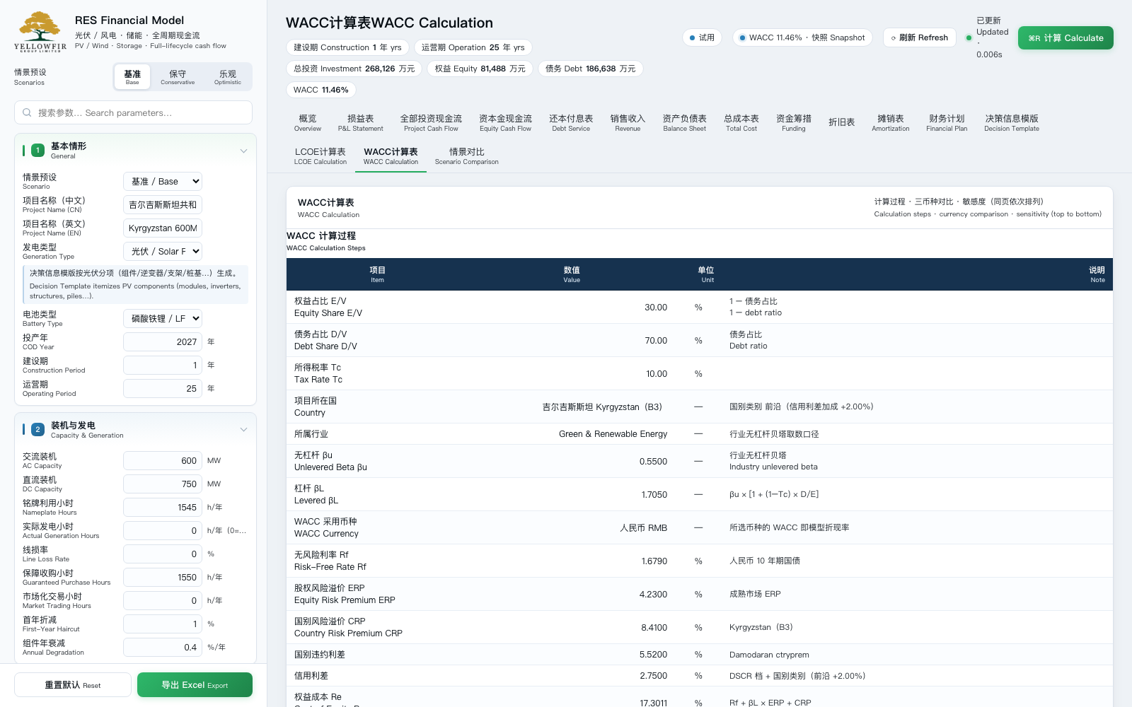 RES Financial Model WACC 计算表 WACC sheet